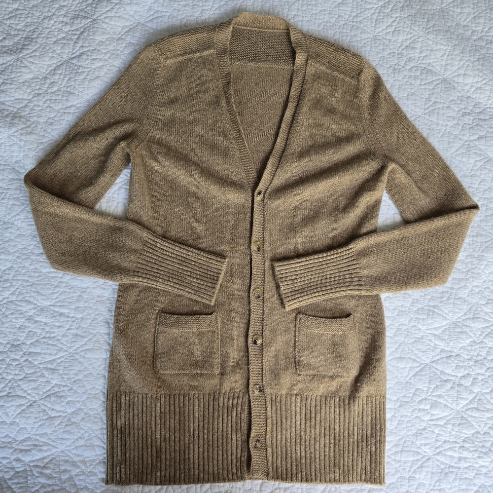Loro Piana Reversible Cashmere Sweater Cardigan Camel Tan Size 38